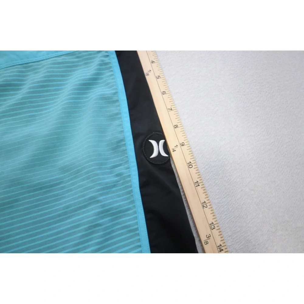 Hurley Board Shorts Mens 33 Turquoise Black Striped Swim Trunks Excellent